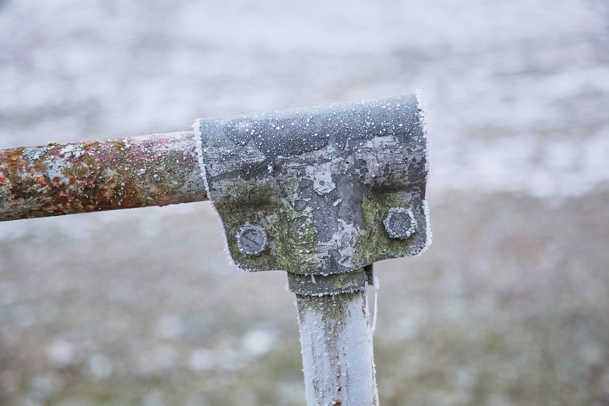 close-up of a frozen pipe